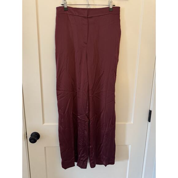 Rachel Zoe Satin Straight Wide Leg Pants Size 10 Maroon/Wine Bling Accent NWT - Picture 1 of 9